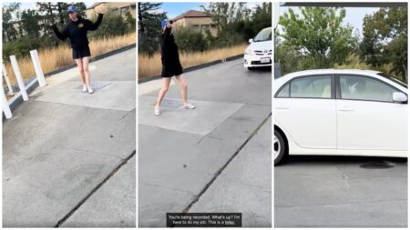 Frustrated California Karen Gets Irate at a Gas Station Because She Has to Drive Around a Truck