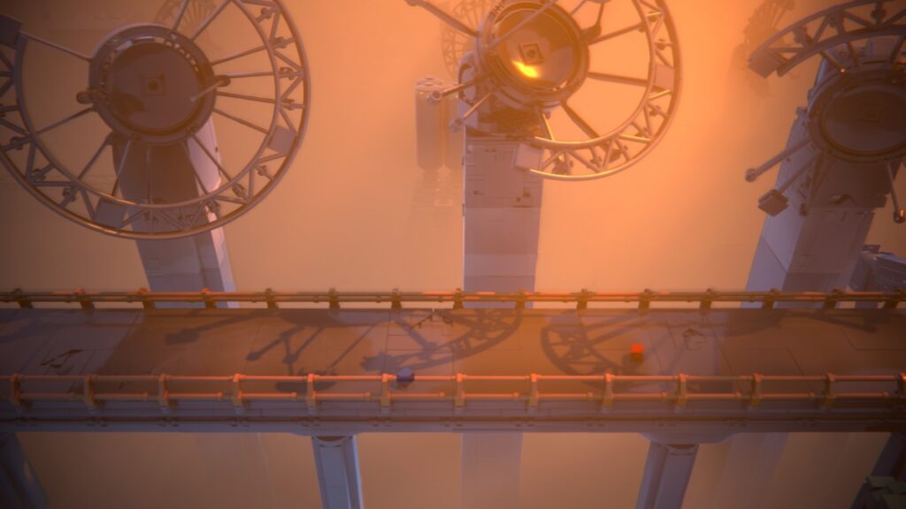 Two blocks crossing a bridge