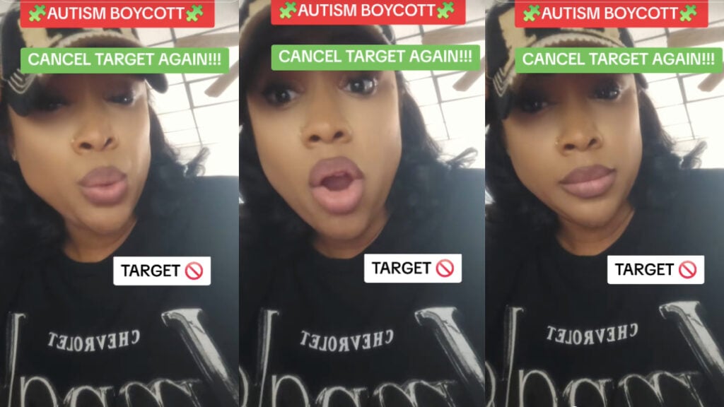 Maryland Mom Calls Out Target for Having Profoundly Autistic Woman Arrested: ‘Just Sickening.’ Three photos of a mother in Maryland wearing a basevall cap. The text on the images indicates she wants Target stores to be cancelled, in relation to an autism boycott.