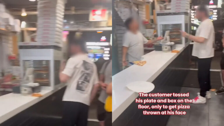 Food Fight Erupts in New York Customer Trashes Plate and Box Worker Responds With Flying Slice: ‘He Has Never Been Pizza Slapped Before’ Food Fight Erupts in New York Customer Trashes Plate and Box Worker Responds With Flying Slice: ‘He Has Never Been Pizza Slapped Before’