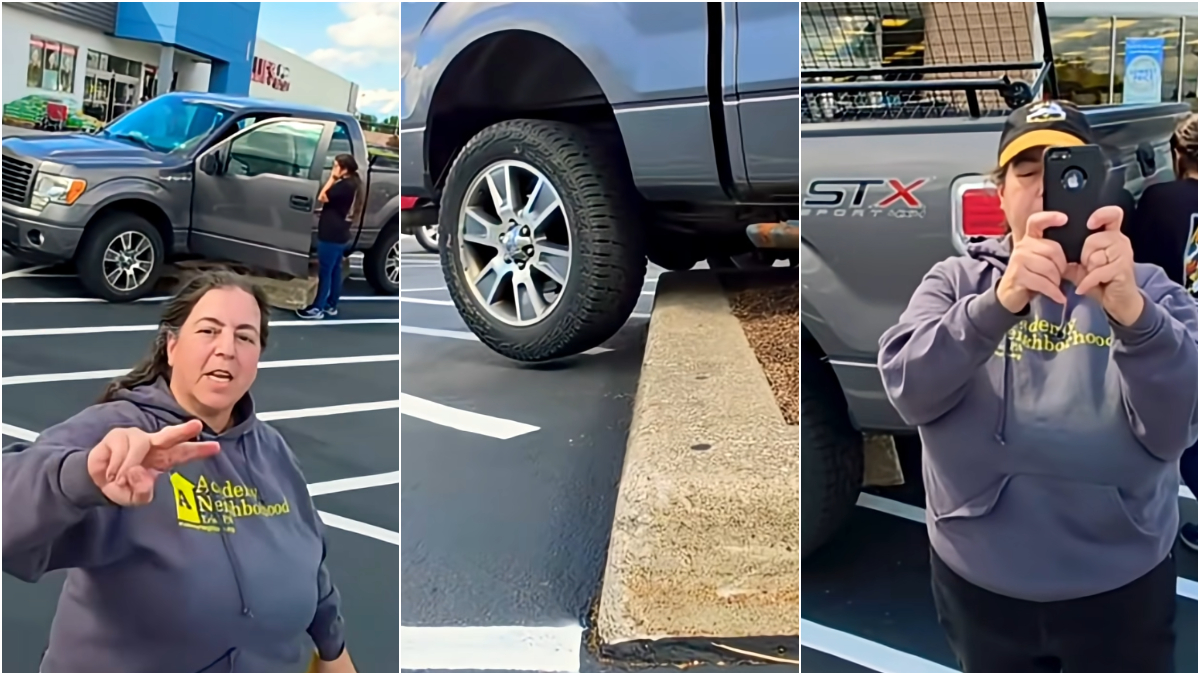 Parking Lot Karen Goes Ballistic at Onlooker After Crashing Her Truck on the Curb in Pennsylvania: ‘You Can’t Park There’