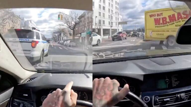 New york driver almost hits cop