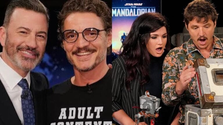 Pedro Pascal Slammed For Supporting Jimmy Kimmel But ‘Not Real Co-Star’ Gina Carano: ‘Fraud’ Jimmy Kimmel and Pedro Pascal (left) Pedro Pascal and Gina Carano (right)