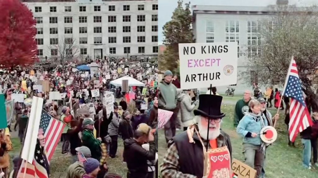 Protestors gather for the No Kings protest in Montpelier, Vermont