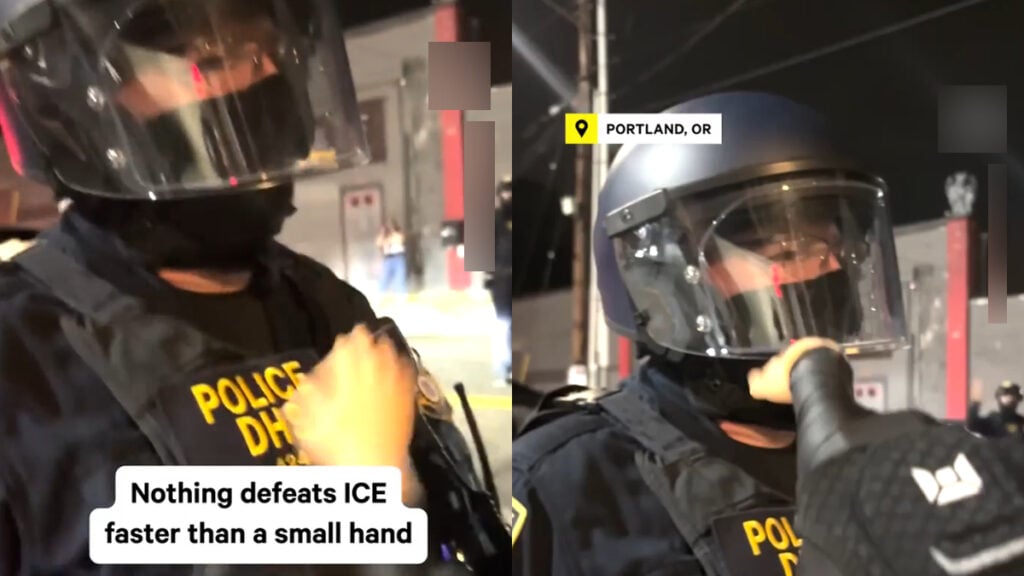 Oregon Protester Mocks DHS Official With Miniature Hand Gag: ‘DHS - Doesn’t Have Sex’