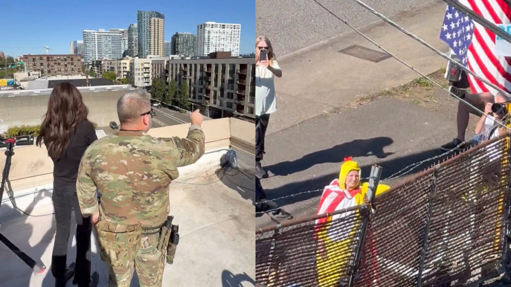 Taxpayers Foot the Bill As Kristi Noem Climbs Portland Roof With ICE Officers to Face a Man in a Chicken Suit: ‘I Feel So Embarrassed for Her’ Taxpayers Foot the Bill As Kristi Noem Climbs Portland Roof With ICE Officers to Face a Man in a Chicken Suit: ‘I Feel So Embarrassed for Her’