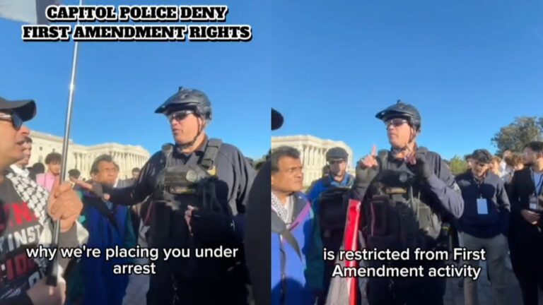 Police Threatens To Arrest Free Palestine Protesters Because Capitol Hill Is ‘Restricted From ‘First Amendment Activity’: ‘They Are Establishing Constitution Free Zones’