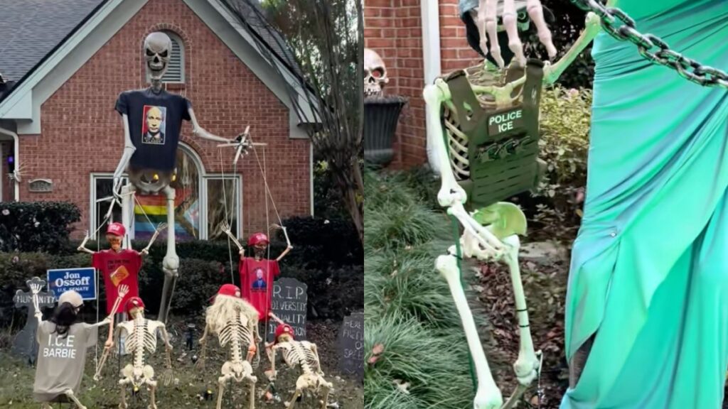 Atlanta Resident’s ‘Real-Life Horror’ Yard Display Strikes a Political Nerve anti-maga halloween decorations in atlanta, georgia