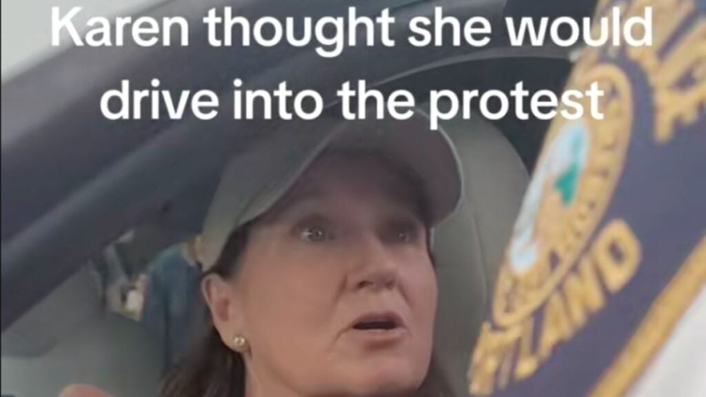 A woman in a white Tesla drove her car into a crowd of protestors
