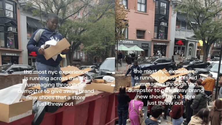 Incredible New York Kid Climbs Into Shoe Store Dumpster and Gives Away Brand-New Shoes: ‘He’ll Own a Store and Be a Millionaire One Day’ Awesome New York Child Rummages Through Shoe Store’s Dumpster and Hands Out New Shoes