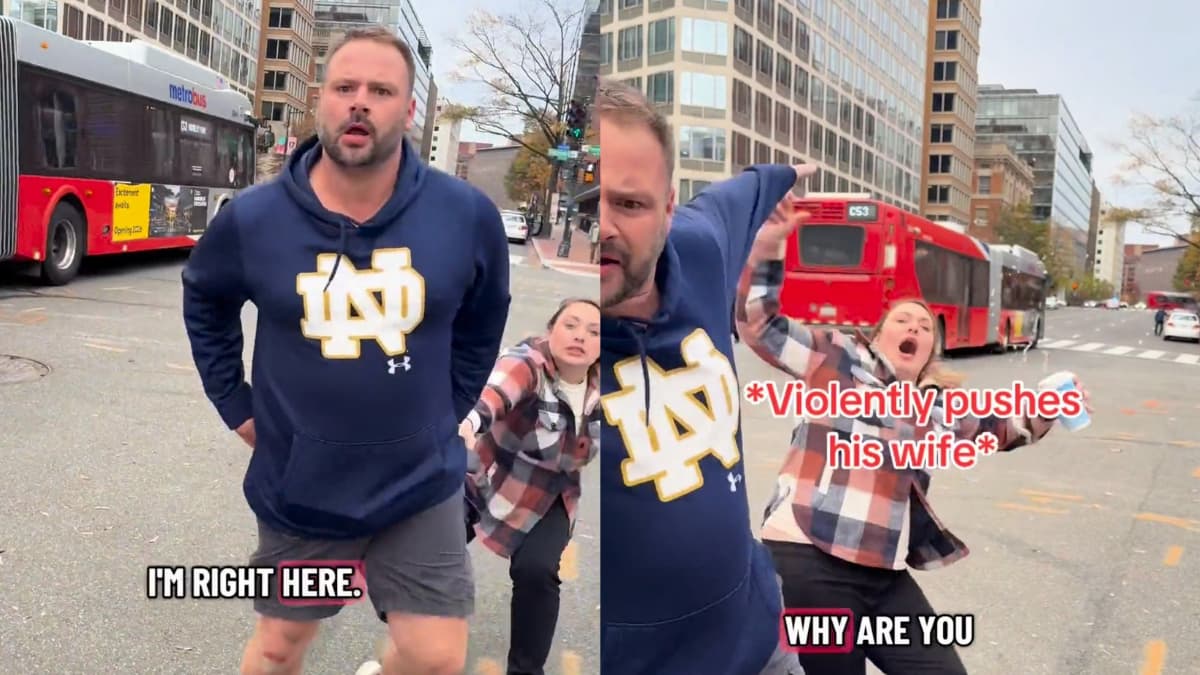 Unhinged Washington DC MAGA Supporter Shoves Wife Away to Yell at Protesters: ‘The A in MAGA Stands for Assault’