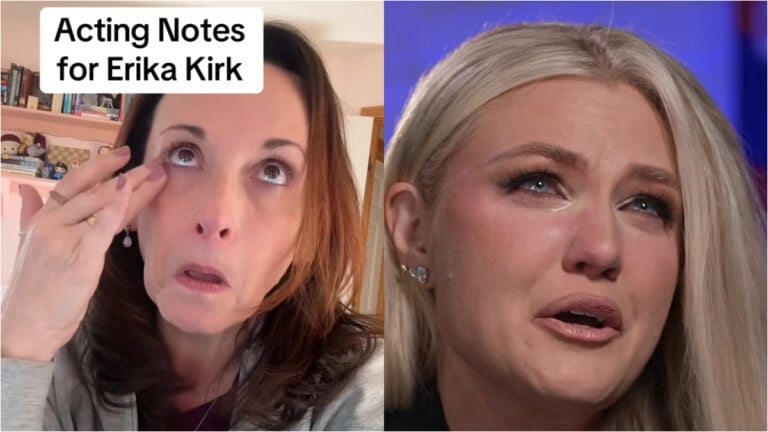 Sarcastic Pennsylvania Teacher Blasted for Teaching Erika Kirk How to Cry Convincingly, ‘You’re Acting Like You’re Crying’ Erika Kirk crying mocked by teacher