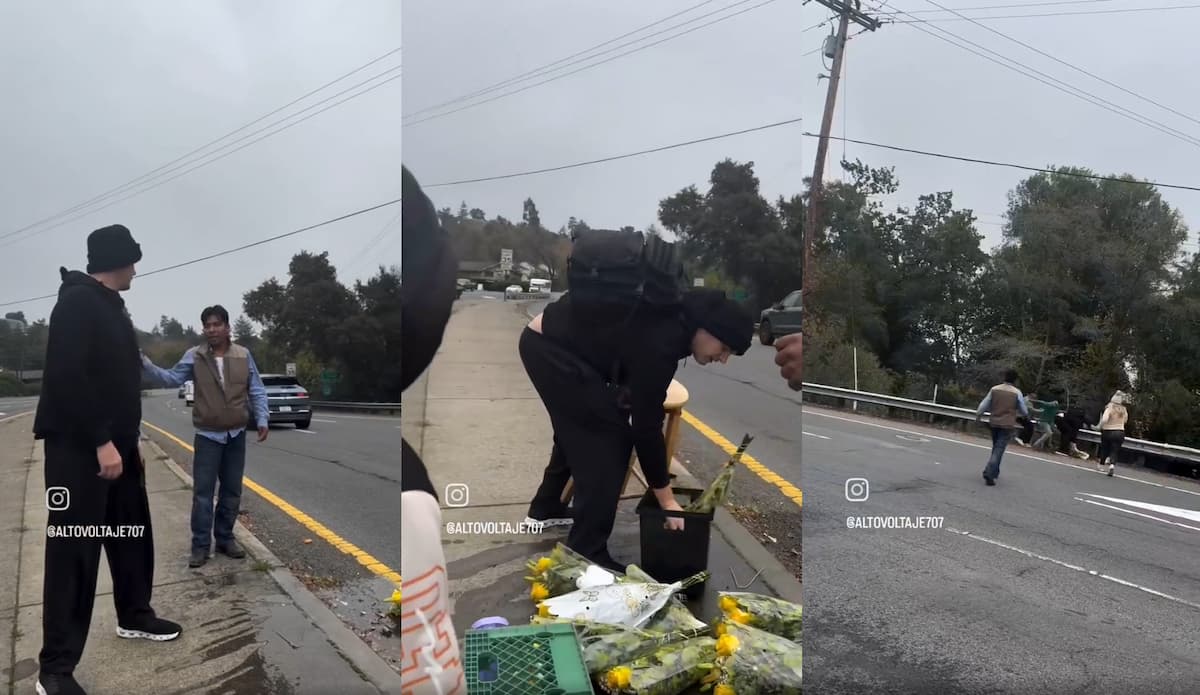 Migrant Selling Flowers Terrified by Lazy MAGA Freak as Bystanders Shout “Go Back to Work” in California