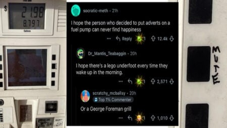 Functional Graffiti on Texas Fuel Pump Sparks Internet Praise: ‘A True Hero of the People!’ Screenshots from reddit post titled: Someone wrote “MUTE” next to the button that silences the audio for the advertisements that play while pumping gas